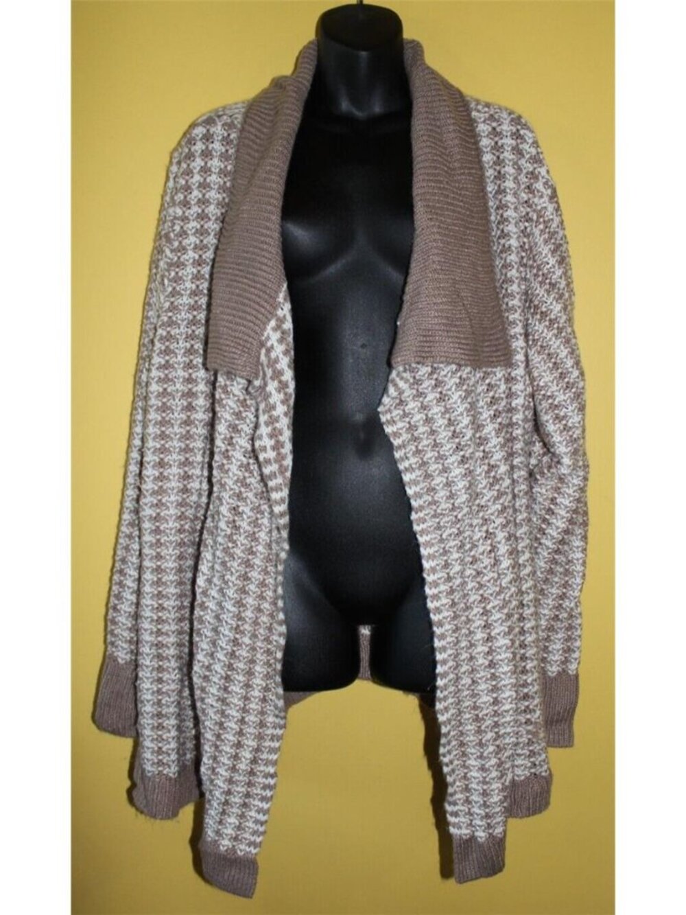 Dressbarn Woman 3x Tan White Shawl Collar Sweater Cardigan Open Front